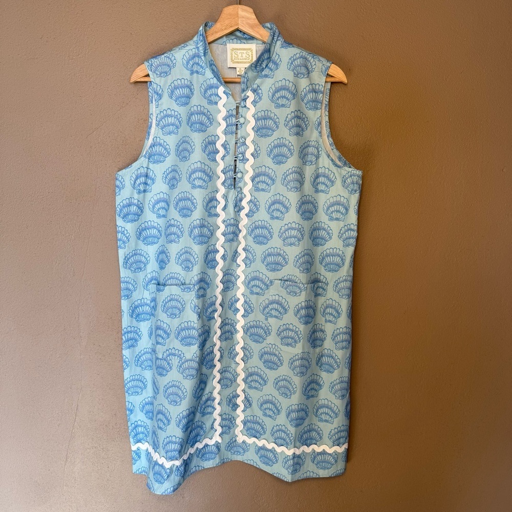 Sail to Sable Blue Shell Short Ric Rac Mini Dress Size XL Nautical Boho Travel - Picture 5 of 15